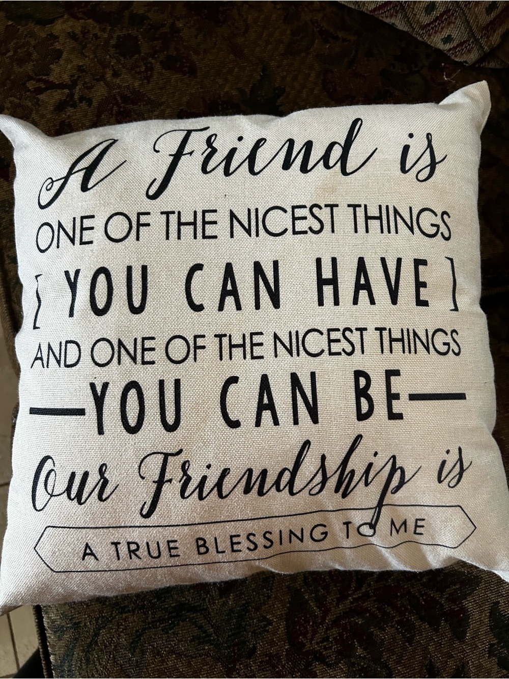Friendship Quote Decorative Throw Pillow - Black on Cream